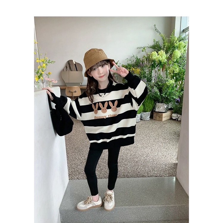 Áo sweater Dáng Rộng Họa Tiết Kẻ Sọc Thời Trang Mùa Thu 2023 Mới Cho Bé Gái