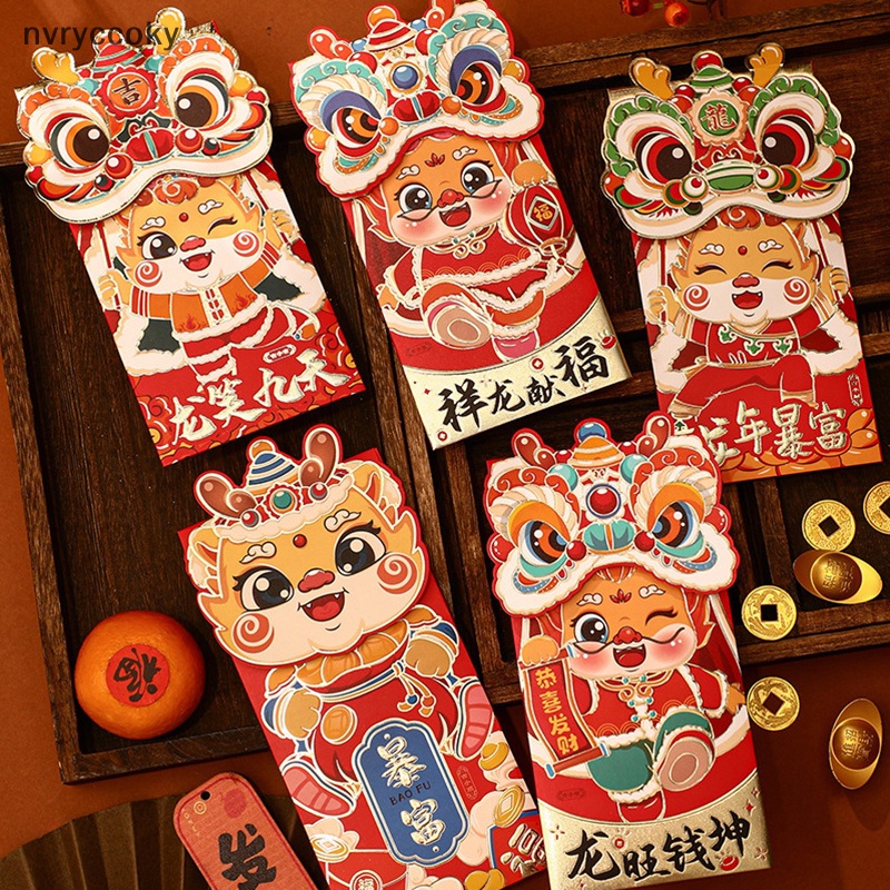 Set 4 Bao Lì Xì Đỏ Biểu Tượng Rồng Năm Mới 2024 Phong Cách Trung Hoa