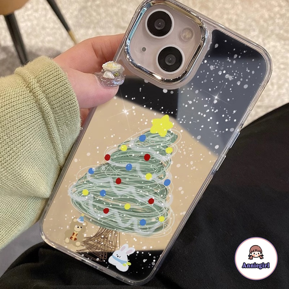 Ốp Điện Thoại acrylic Cứng Có Gương Trang Điểm Hình Cây Thông Giáng Sinh Cho iphone 15 11 14 pro max case 13 12 x xs xs max xr