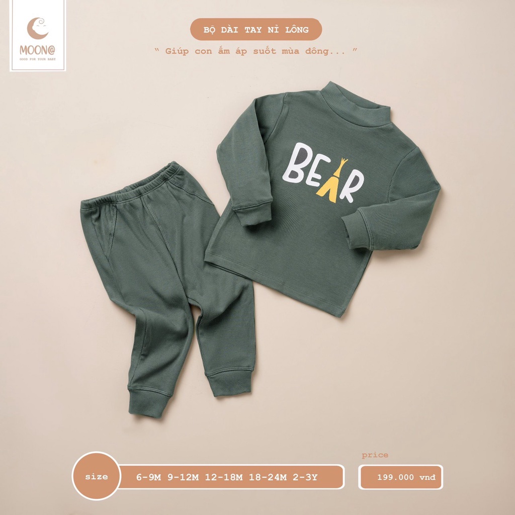 Set cổ 3 phân len tăm bé trai bé gái Moon size 9m-3y