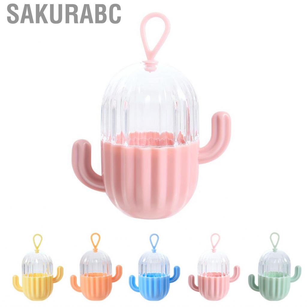 Sakurabc Makeup Sponge Storage Box  Blender Case Dust Proof Transparent Cactus Shape Thick with Lid for Outdoor