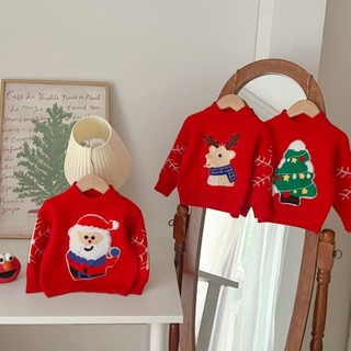 Áo len chui đầu cổ tròn in họa tiết ông già noel giáng sinh màu đỏ mới cho bé gái