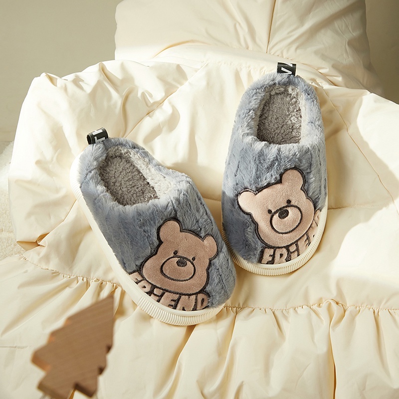 Cheerful Mario Dép Bông Đi Trong Nhà Bằng cotton Giả Lông Thỏ Siêu Ấm Hình Gấu Dễ Thương Cho Bé