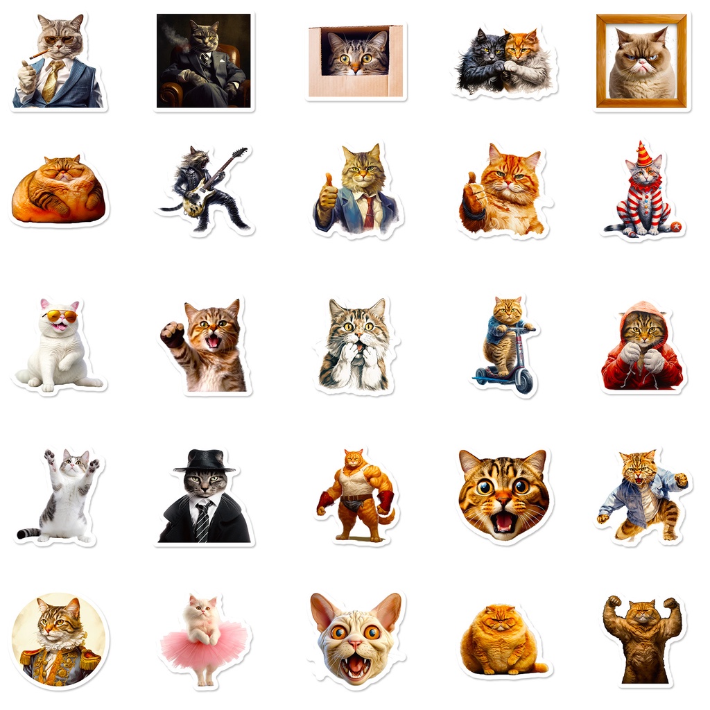 Bộ 50 Miếng Dán Chống Thấm Nước Hình Mèo Vui Nhộn Trang Trí Mũ Bảo Hiểm / Hộp Bút