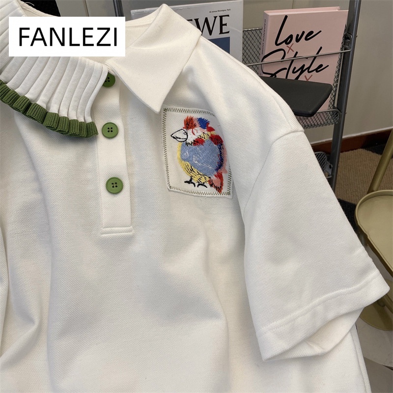 FANLEZI thun áo áo polo nữ Thời trang hàn quốc A99J0OH