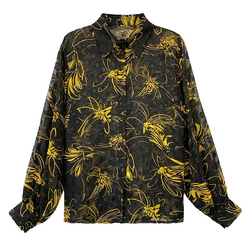 Áo Sơ Mi chiffon Tay Phồng Dáng Rộng Thêu Họa Tiết Thời Trang Thu Đông Hàn Quốc 2020 Dành Cho Bạn Nữ