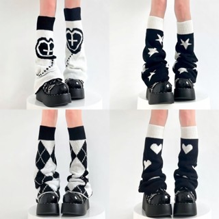 Y2k punk Vớ Dệt Kim Giữ Ấm Chân Hình Ngôi Sao / Trái Tim Đan Chéo Phong Cách gothic harajuku Cho Nữ jk Đùi Cao lolita Dễ Thương