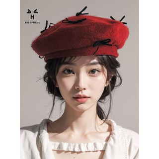 Nón beret Vải Len Đính Nơ Thời Trang Thu Đông Phong Cách Pháp Cổ Điển 23