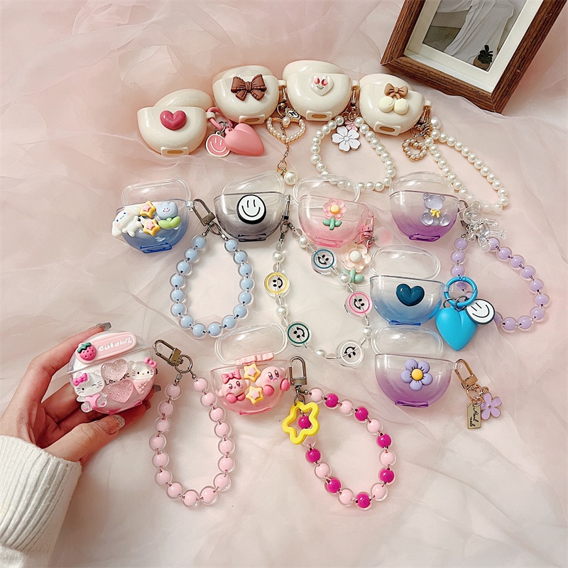 Cho Pro 6 Case ốp tai ng Vỏ Bảo Vệ Hộp Sạc Tai Nghe Hình Bông Hoa Mặt Cười DIY