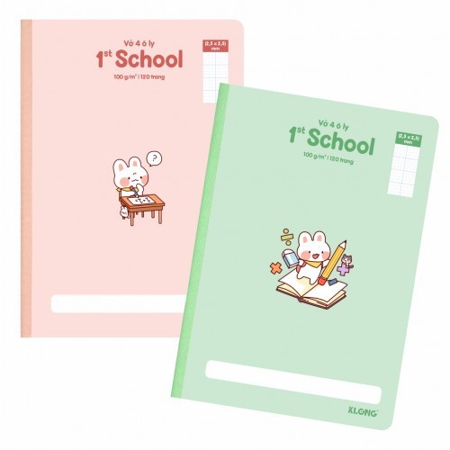 Vở 4 ô ly may dán gáy 1st School B5 120 trang 100/76; Klong 061