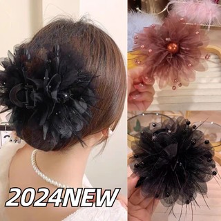 Kẹp Tóc Hình Hoa Mẫu Đơn / Lông Vũ Màu Đen Phong Cách Thời Trang Mới 2024