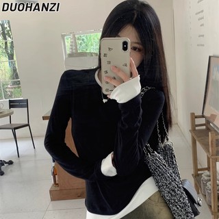 Áo Nhung Đức Giả Hai Lớp Tay Dài Độ Co Giãn Cao Màu Sắc Tương Phản Cho Nữ
