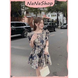 Đầm Xòe Tiểu Thư Chất Bố Siêu Xịn Tay Bồng Họa Tiết Gấu Loang Màu Cá Tính Phong Cách Hàn Quốc, Đường Phố