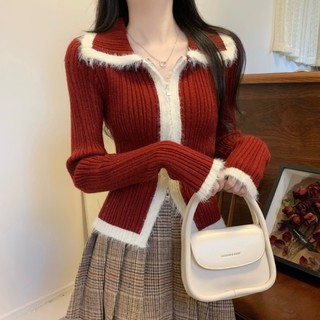  Áo Cardigan Dệt Kim Tay Dài Màu Đỏ Phong Cách Retro Thời Trang Xuân Thu Dành Cho Nữ 
