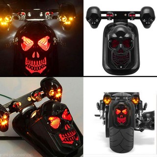 Đèn xi nhan hình đầu lâu gắn đuôi xe mô tô harley cruiser