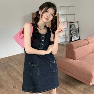Váy Denim chữ A dáng rộng không tay cho nữ