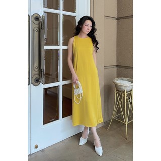 Đầm lụa vàng cộc tay - YV LE & CO