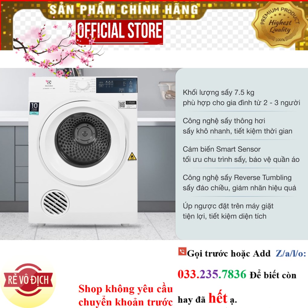 {Mới} MÁY SẤY ELEC EDV754H3WB (7.5KG)