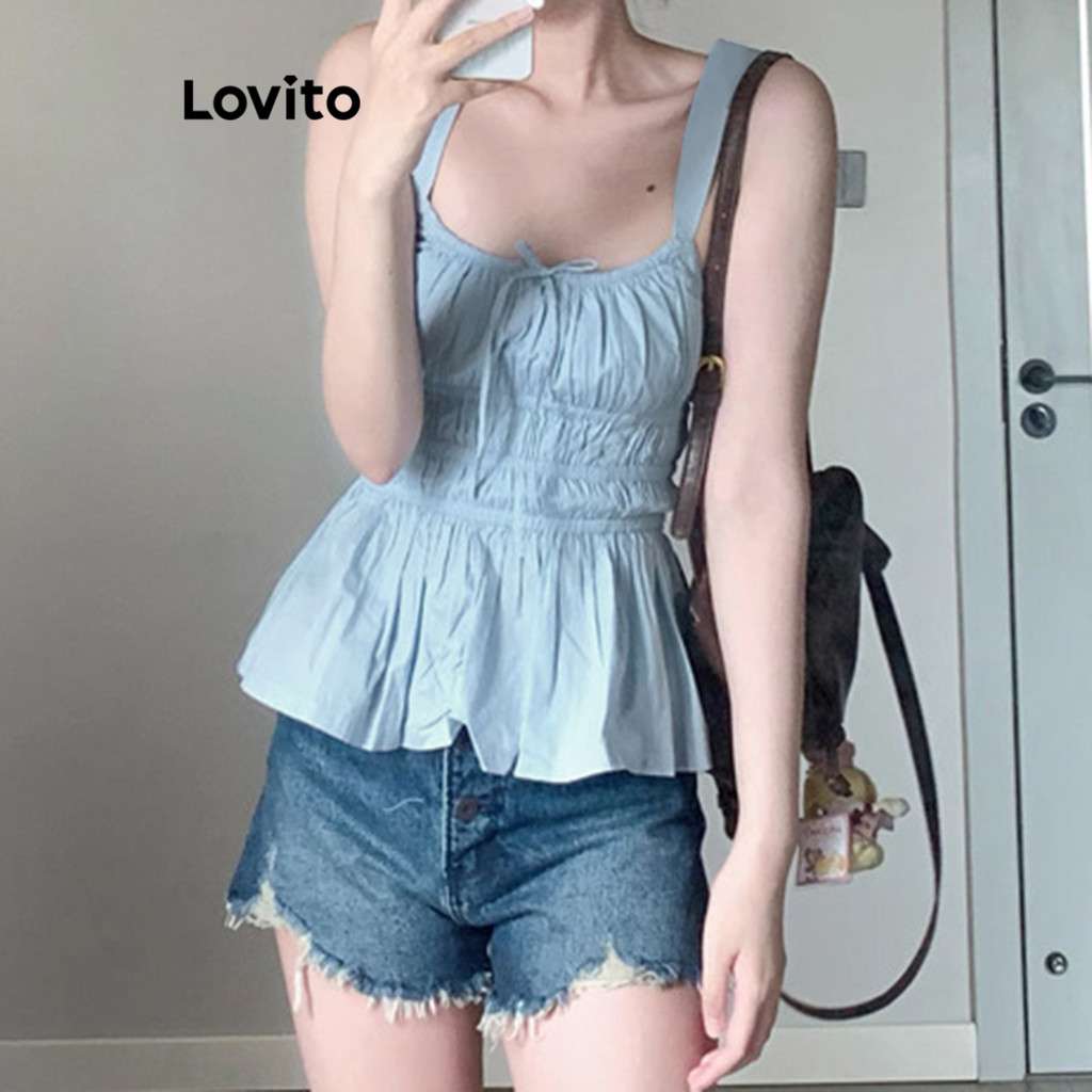 Lovito Áo ba lỗ có dây buộc trơn dễ thương dành cho nữ LBA82071 | BigBuy360 - bigbuy360.vn