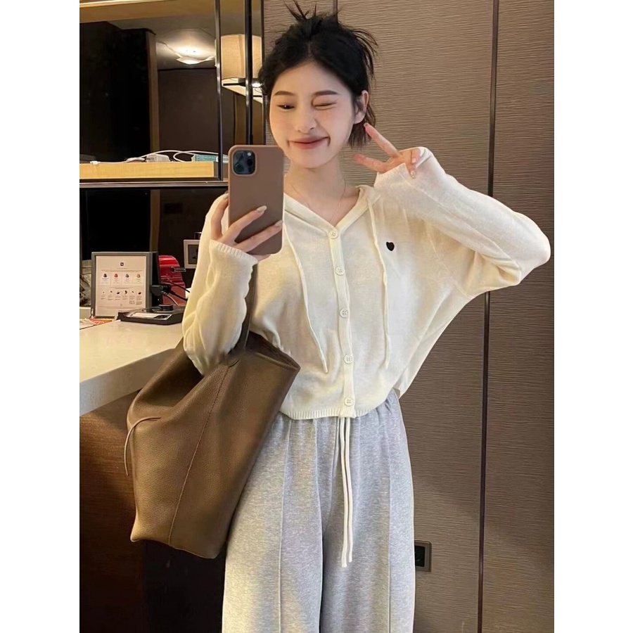 PINXIANG Áo Hoodie Dệt Kim Tay Dài Dáng Rộng Màu Trơn Thời Trang Hàn Quốc Dành Cho Nữ