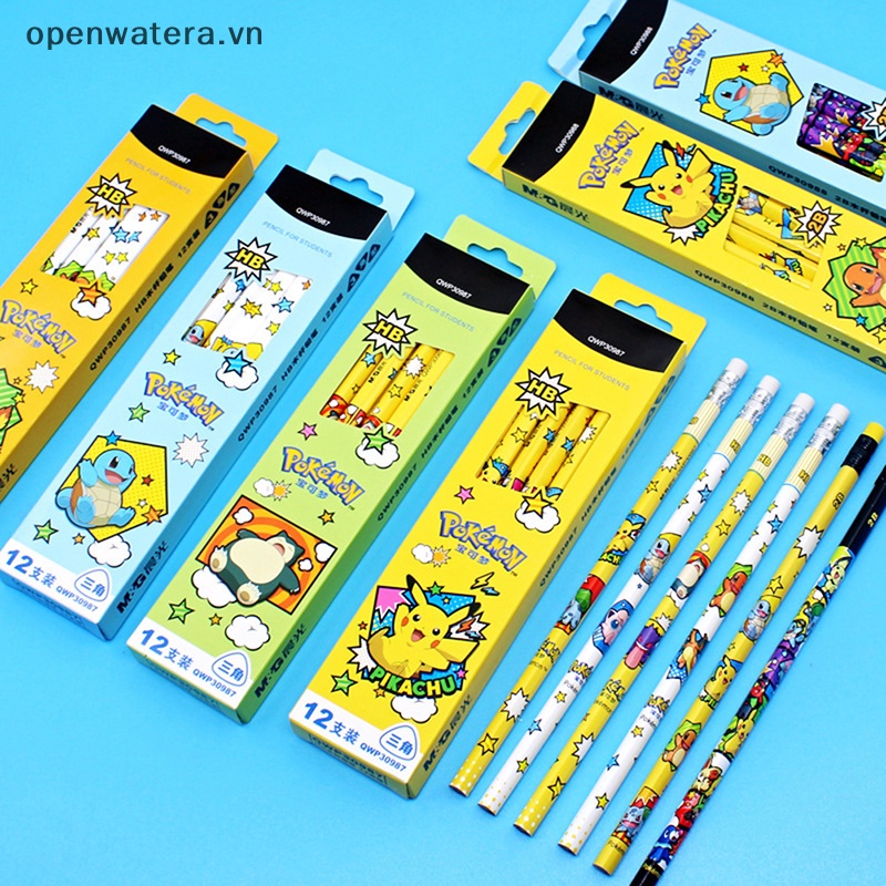Bộ 12 Bút Chì + Thước Kẻ In Hình pikachu pokemon Dễ Thương