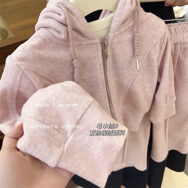 Set Đồ Thể Thao Áo Hoodie Có Khóa Kéo + Quần Dài Thời Trang Mùa Thu 2023 Phong Cách Hàn Quốc Cho Bé Gái