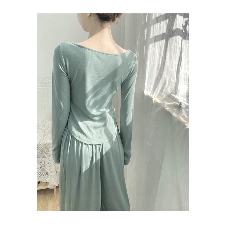 Áo Thun Nữ Tay Dài Cổ Vuông Phong Cách retro
