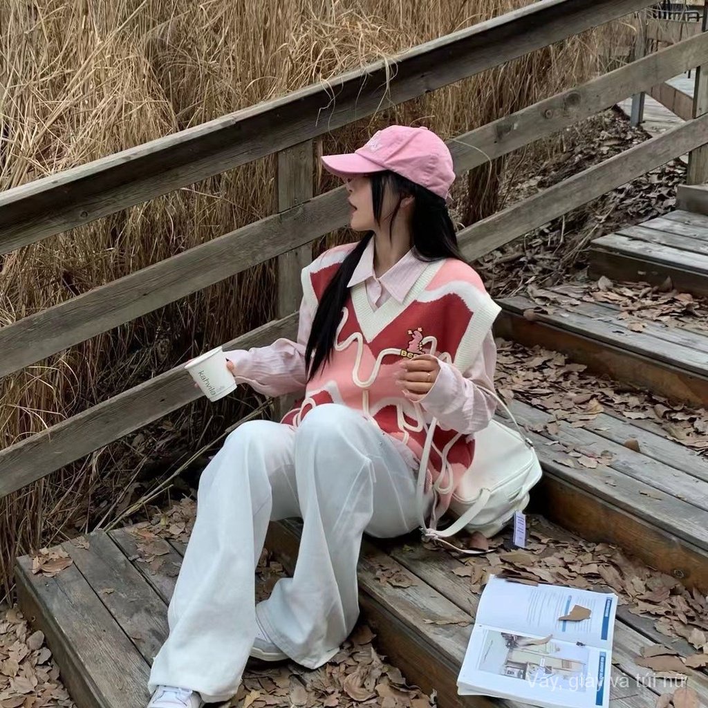 Dopamine Áo sweater Dệt Kim Không Tay Phong Cách Đường Phố Thời Trang Xuân Thu Dành Cho Nữ