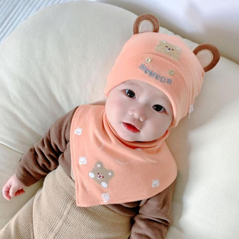 Mũ Tai Gấu Tròn Bằng Vải cotton Nguyên Chất Thời Trang Mùa Thu 2023 Cho Bé Trai / Gái 0-12 Tháng Tuổi