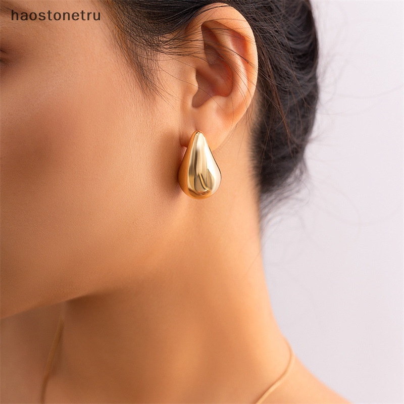 1 Đôi Bông Tai Hình Giọt Nước Bằng Hợp Kim Dày Dặn Màu Vàng / Bạc Phong Cách vintage hoops n