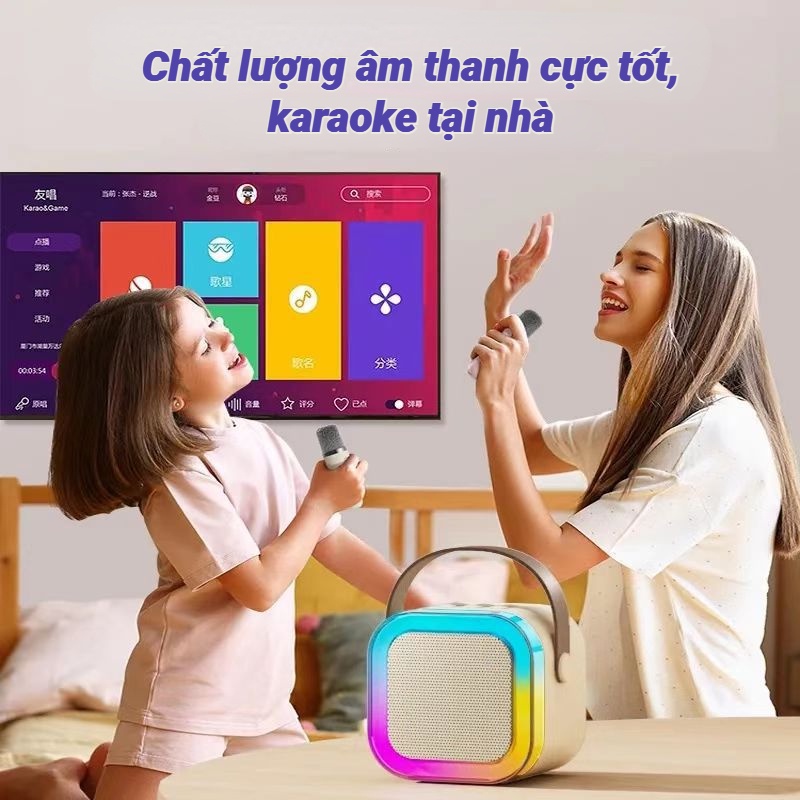 Bộ Loa Bluetooth TEWI  Kèm 2 Mic Không Dây Mini Hát Karaoke Tại Nhà, Led RGB ,Dễ Sử Dụng Âm Thanh Vòm, Bass Căng
