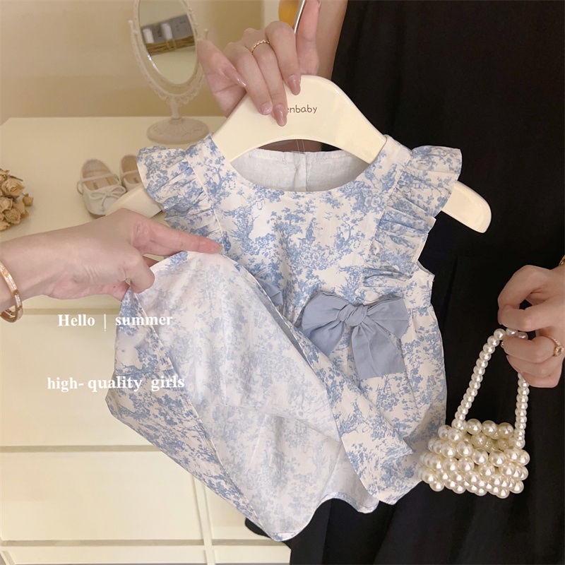 Đầm Công Chúa Đính Nơ In Hoa Thời Trang Mùa Hè Cho Bé Gái