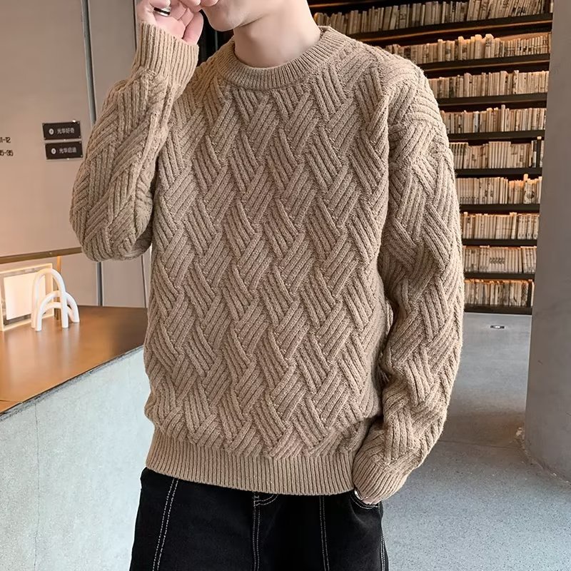 Fashion Áo Sweater Nam Sọc Cổ Tròn Nam Dáng Rộng Phối Rách Phong Cách Hàn Quốc Thời Trang Thu Đông Cho Cặp Đôi Áo Len Nam