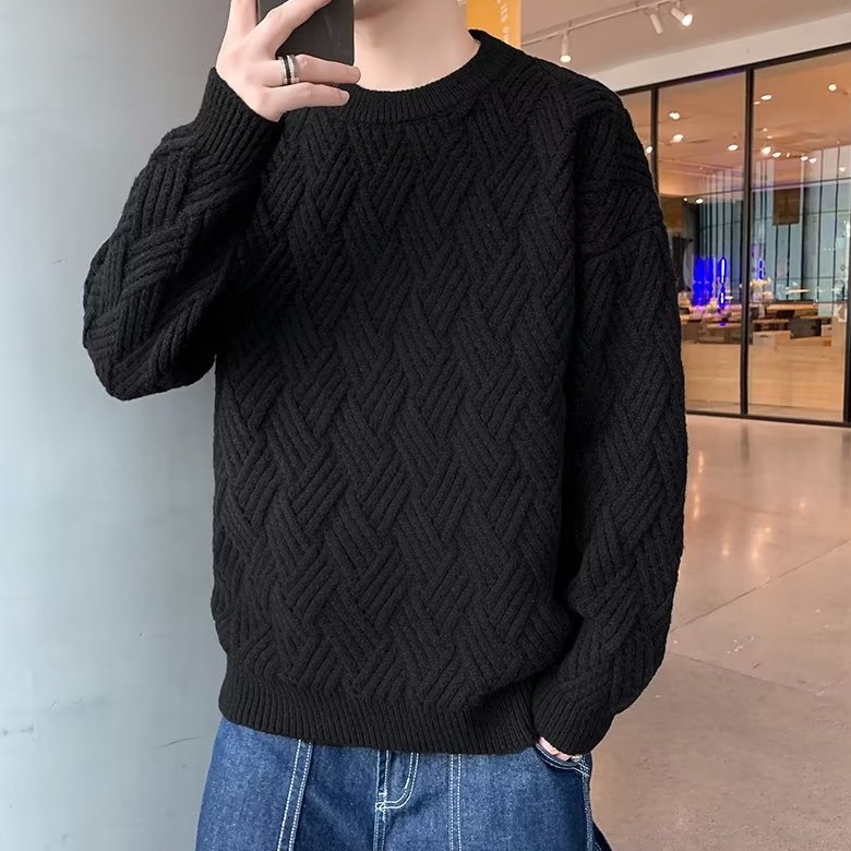 Fashion Áo Sweater Nam Sọc Cổ Tròn Nam Dáng Rộng Phối Rách Phong Cách Hàn Quốc Thời Trang Thu Đông Cho Cặp Đôi Áo Len Nam