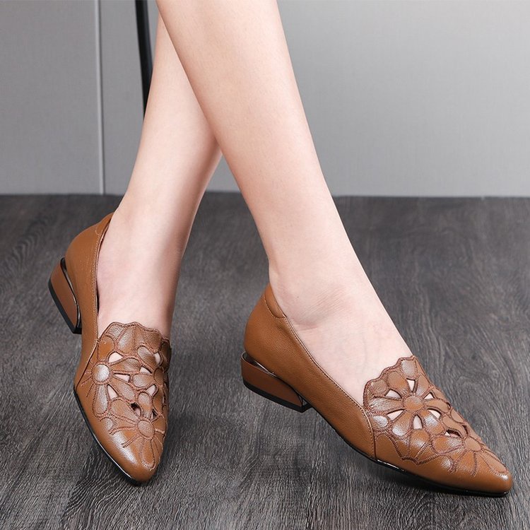 Mềm Giày Da Đế Thấp Thoáng Khí Thêu Họa Tiết Xinh Xắn Dành Cho Nữ