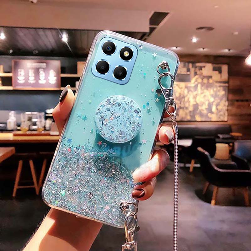 Ốp Điện Thoại Mềm Hình Bầu Trời Sao Có Dây Đeo Cổ Dài Và Giá Đỡ Cho honor x8a x8 x6 4g 5g
