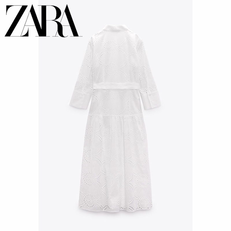 Zara Đầm cotton Dài Trung Bình Thêu Họa Tiết Thời Trang Cho Nữ