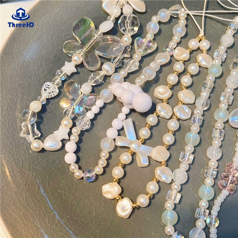 Ins Dây Đeo Điện Thoại Hình Hoa Bướm Ngọc Trai Trắng Dễ Thương Đơn Giản Có Thể Được carried with you