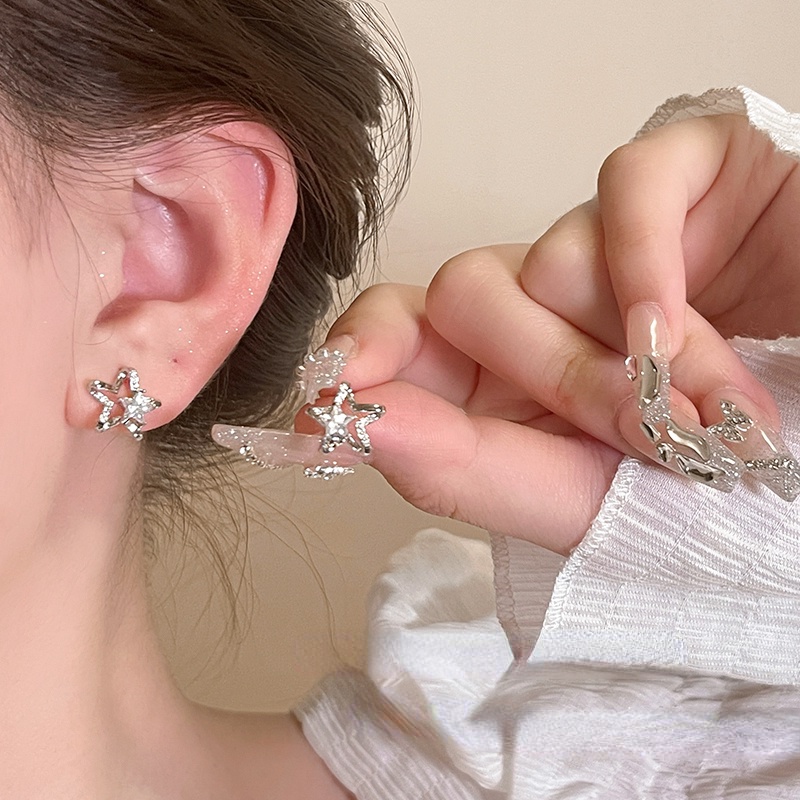 Bông Tai Mạ Bạc 925 Hình Ngôi Sao Đính Đá zircon Xinh Xắn Cho Nữ