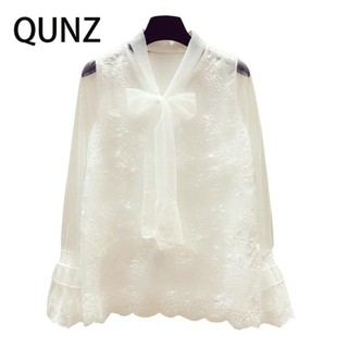 Qunz bán buôn áo sơ mi voan ren chiều dài 7023