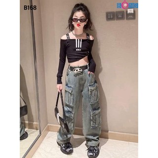 Bộ đen quần jean túi hộp cho bé