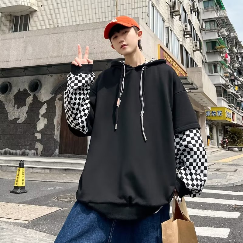 Áo Hoodie Giả Hai Lớp Dáng Rộng Phong Cách Mới Mùa Thu 2023 Cho Nam