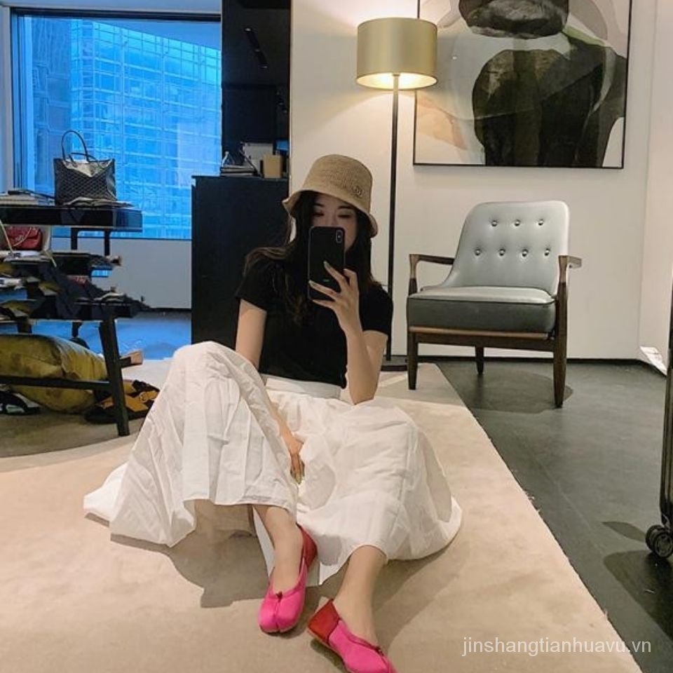 Giày Búp Bê satin Hở Ngón Màu Sắc Cà Chua Nhỏ Nhắn Hợp Thời Trang axige axige