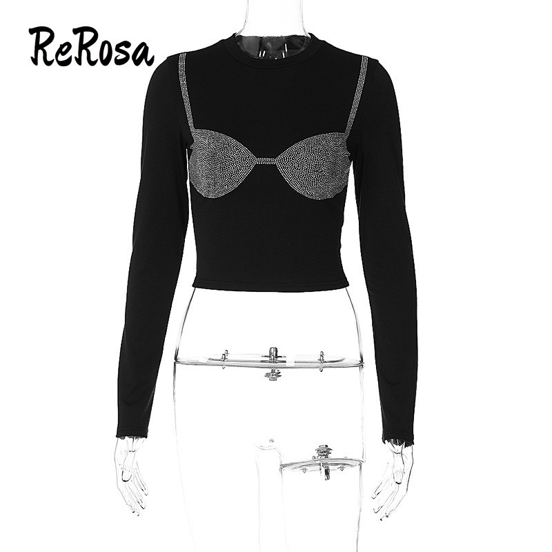 Rerosa Áo Thun Tay Dài Cổ Tròn Dáng Ôm Phối Màu Tương Phản Thời Trang 2023 Cho Nữ