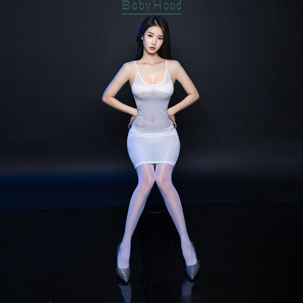Women Sexy Sheer Oil Shiny Glossy Bodycon Dress Hollow Out  Nightdres Thongs#BBHOOD