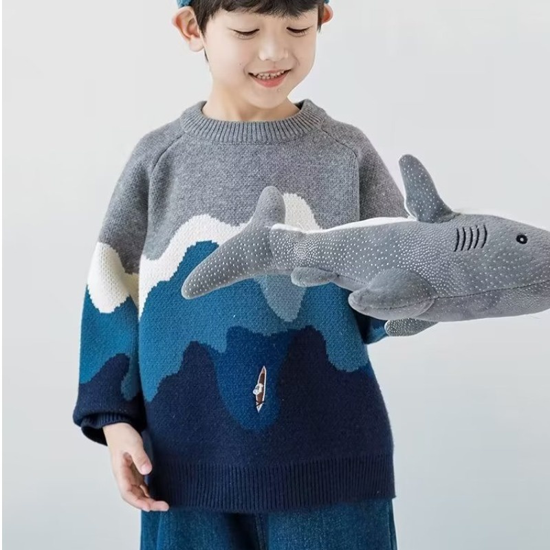 Áo sweater Cổ Tròn Thêu Họa Tiết Màu Sắc Tương Phản Thời Trang Thu Đông Cho Bé Trai