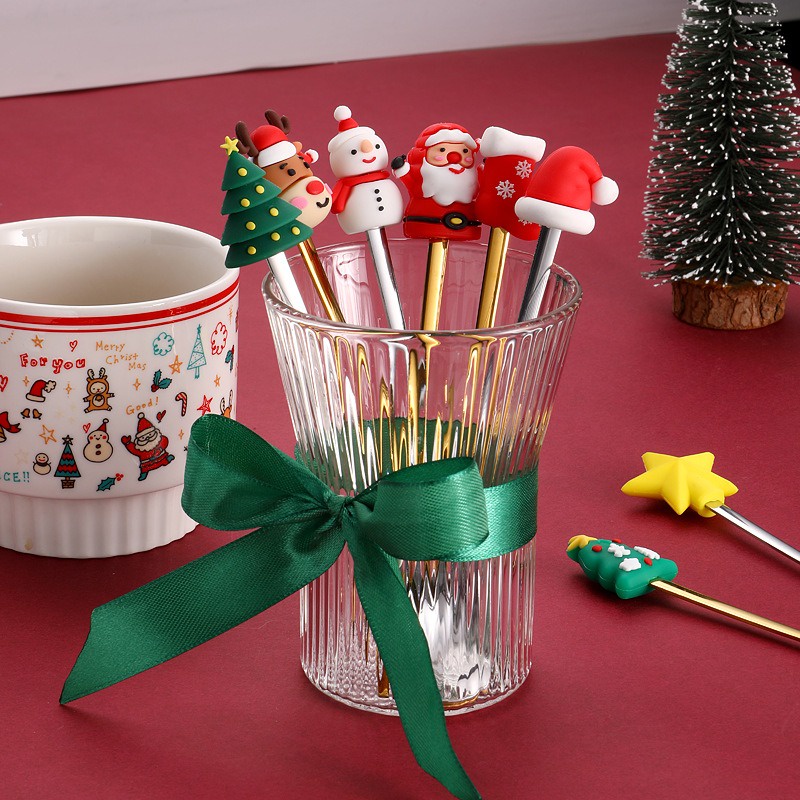 Dễ Thương Bộ Muỗng / Nĩa / Muỗng Cà Phê Hình Ông Già Noel / Tuần Lộc Bằng Thép Không Gỉ / Chủ Đề Giáng Sinh