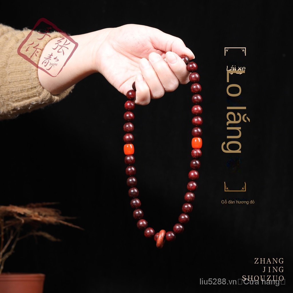 Chuỗi Hạt Phật Giáo Cầm Tay Bằng Gỗ Đàn Hương Màu Đỏ Tám Phúc