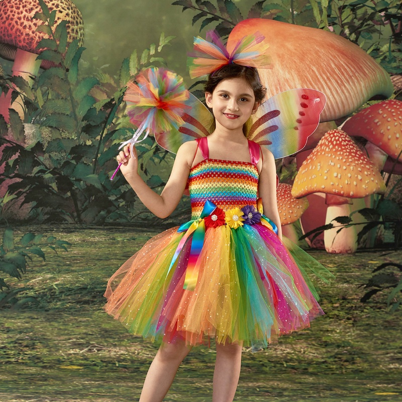Đầm Công Chúa Cánh Bướm Màu pastel Hóa Trang halloween 2023 Cho Bé Gái