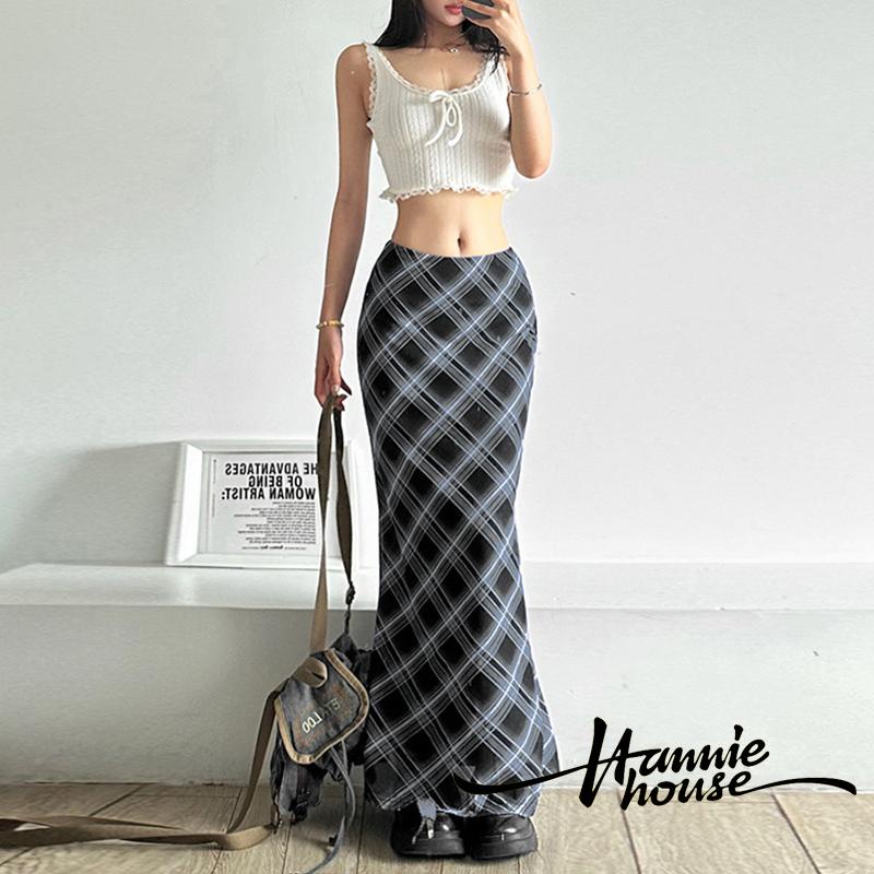 Chân Váy Lưng Cao Họa Tiết Sọc Caro Phong Cách vintage